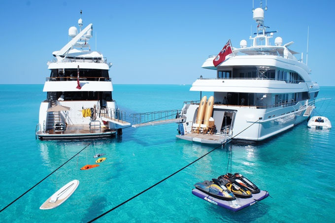 Luxury superyacht on open water