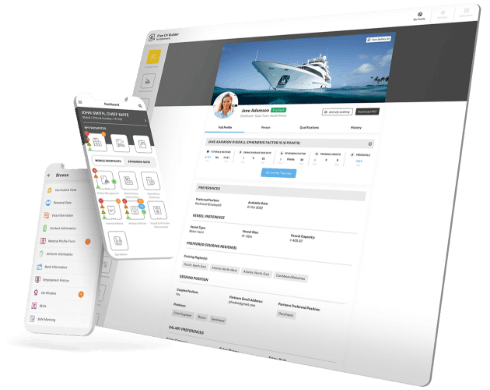Professional yachting CV builder interface on a laptop